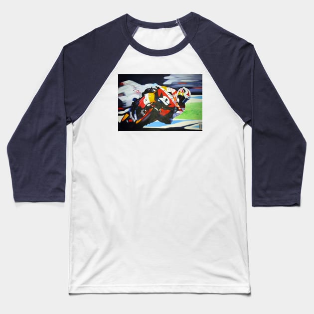 Moto GP Baseball T-Shirt by MuzzaSmokesArt